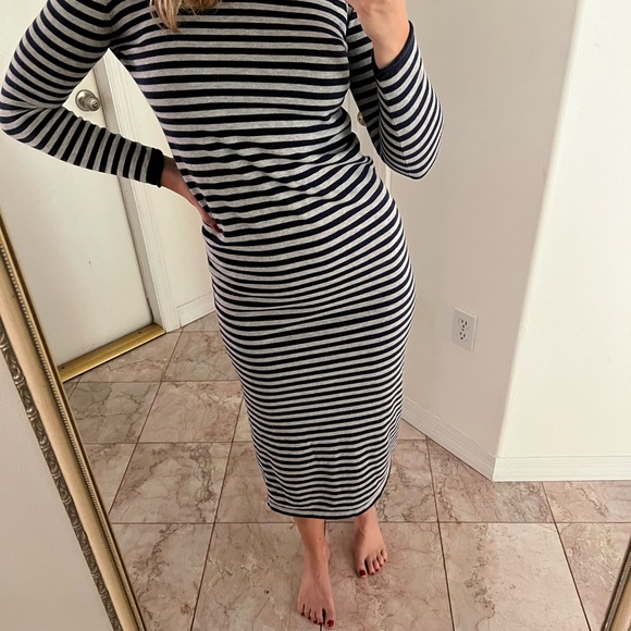 MASSIMO DUTTI sz XS Cotton Midi Sweater Dress Striped Navy Blue and light Grey - Picture 3 of 6